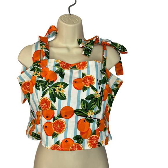 Modcloth X Collectif Ylenia Striped Oranges Crop Top Tie Straps Women's 12 - Picture 1 of 9